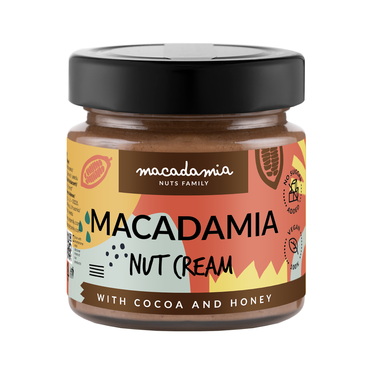 Makadamijų riešutų kremas su kakava ir medumi